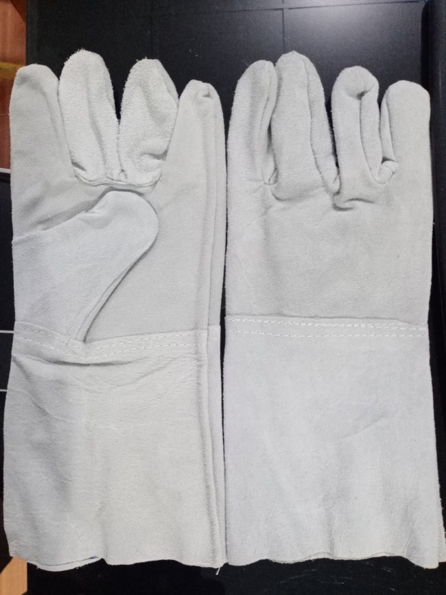 ถุงมือหนังท้องยาว ( Leather Gloves ) สีเทา ยาว 12"